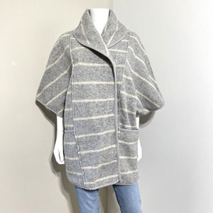 Free People S Poncho Cape Jacket Gray Stripe Shawl Collar Short Sleeve Wool